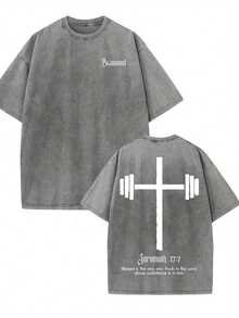 High Quality T-Shirts With Retro Letter Print, Modern And Versatile, Round Neck T-Shirts, Men's Outerwear. - 灰色 - 查看 5