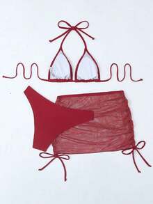 Swim Mod Set de 2 piezas de traje de baño de unicolor para mujer para vacaciones de verano - Burdeos - Ver 5