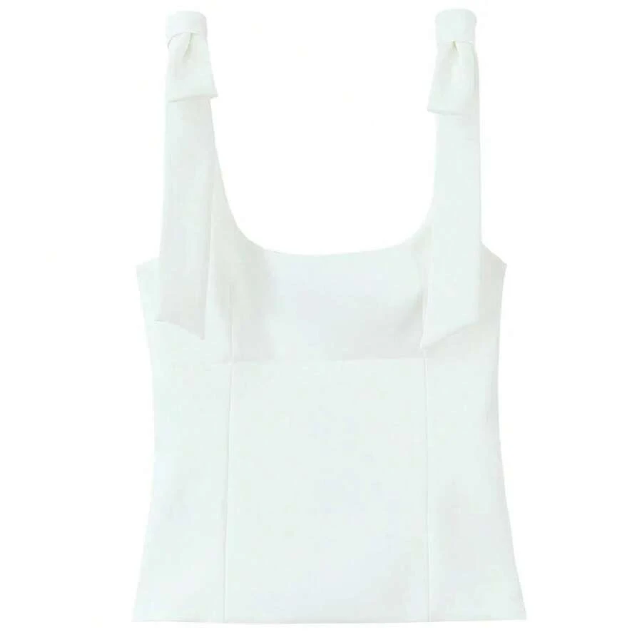 HXAO-Top corto de mariposa para mujer, Top sin mangas amarillo y blanco con bonito lazo y hombros descubiertos, camisetas sin mangas y sin espalda - BLANCO - Ver 1