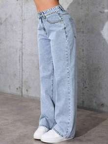 Jeans informales de pierna ancha con bolsillos para adolescentes - Lavado ligero - Ver 5