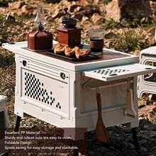 Boîte de rangement multifonctionnelle pliable Klack 56L – Table d'organisation avec couvercle en bois – Ouverture à 4 voies – Conteneur portable et empilable pour le camping, la voiture, la maison et les activités de plein air - A - Voir 10
