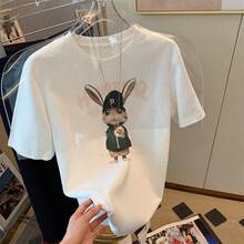 Women's Casual Shirt With Print, Short Sleeves, And Round Neck, Spring/Summer Local Urban Fashion. T4LB - 黑色 - 查看 2