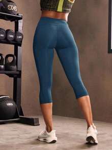 Mallas deportivas de cintura ancha con bolsillo para teléfono, pantalones de yoga para mujer - Azul marino - Ver 2