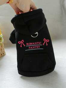 1 Stück Haustierbekleidung, süßer Welpen/Kätzchen Outfit, bequeme Hoodie Serie mit Fliege, geeignet für kleine Hunde, Frühling/Herbst - Schwarz - Schwarz - Übersicht 5