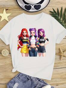 Camiseta de manga corta para niños con estampado de K-Pop, 120-170 cm, cuello redondo, recuerdo para fanáticos de K-Pop, transpirable y lavable a máquina - Blanco - Ver 1