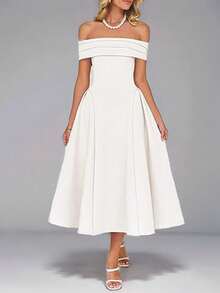 Spring 2026 Maxi Dress, Solid Color With Off-The-Shoulder Design, Elegantly Sensual Style - White - View 3