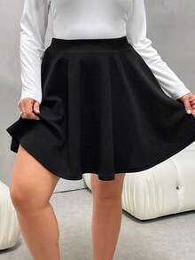 Basic A-Line Blue Skirt, Versatile And Comfortable For Everyday Wear, Fashionable For Plus-Size Women In Autumn And Winter - 黑色 - 查看 6
