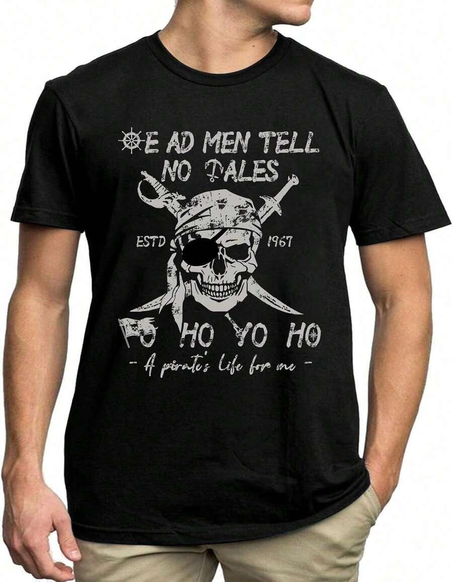 Camiseta de Pirata para Hombre, Camiseta con Esqueleto y Calaveras con Huesos Cruzados, Camiseta de Manga Corta para Viajes Familiares Q32W - Blanco - Ver 1