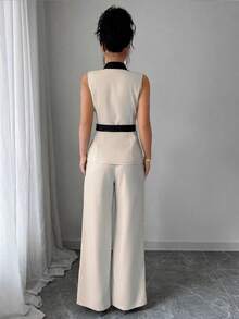 Nuevo Conjunto Elegante Sin Tirantes Chaleco y Pantalón Recto - Albaricoque 12560 - Ver 5