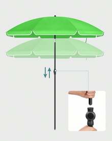 UPF50+ Sun Protection Beach Umbrella 1.6m Octagonal Portable Parasol Fibreglass Ribs Tilt Mechanism Carry Bag For Beach Garden Balcony Pool Grey - 綠色 - 查看 8