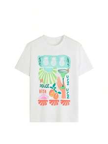 Camiseta de manga corta para mujer con estampado retro de piña Dolce Vita, camiseta estética de verano con gráfico de frutas, de corte holgado, top moderno de cuello redondo estilo Y2K para uso diario, playa, picnic, vacaciones de verano. - Blanco - Ver 2