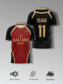 KOVSEE Camiseta de fútbol "Bastard Munchen" de la serie de anime Blue Lock, camiseta de fútbol de anime unisex, camiseta ISAGI 11, regalo de anime deportivo - Caqui - Ver 1