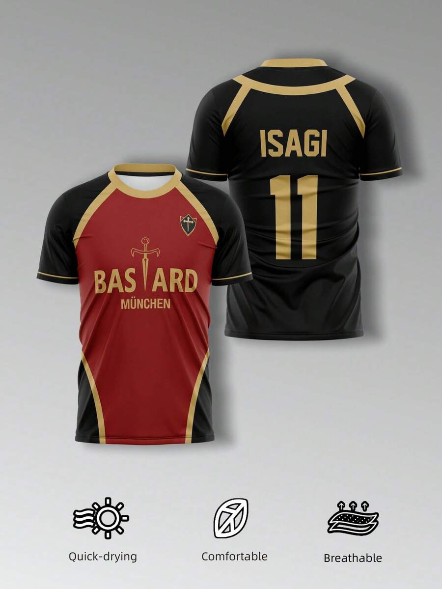 KOVSEE Camiseta de fútbol "Bastard Munchen" de la serie de anime Blue Lock, camiseta de fútbol de anime unisex, camiseta ISAGI 11, regalo de anime deportivo - Caqui - Ver 1