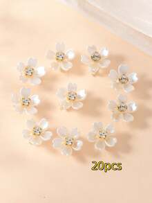 10pcs White Flower Bead Hair Clips, Hair Accessories For Girls, Decorative Hair Clips For Festivals - White - View 8