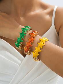 1pc Beach Vacation Style Starfish Shaped Colorful Drip Oil Bracelet, Suitable For Women's Daily, Party, Travel Wear - Starfish Bracelet - View 5