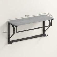 Wall-Mounted Clothes Rack, Hooks, 5 Hooks, Top Shelf, Multi-Purpose, Grey - Grey - View 2