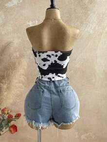 Top corto de suede sexy con lazo, remaches y diseño deconstructivo, adecuado para vacaciones, citas, té de la tarde, vacaciones, festivales de música, estilo bohemio, cruceros, playa, verano - Multicolor 3 - Ver 2