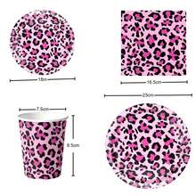50pcs Pink Leopard Print Tableware Set, Includes Plates, Cups And Napkins, Suitable For Birthday, Party And Holiday Celebrations - View 7