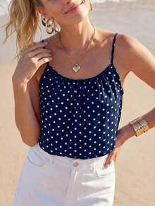Camiseta de tirantes con pliegues con estampado de cebra para mujer - Azul marino - Ver 5