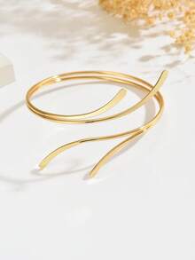 1 pieza Brazalete de metal liso ajustable y retorcido de diseño abierto, elegante y personalizado, adecuado para festivales de música, fiestas de baile y eventos - Dorado - Ver 4