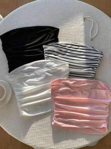 4 piezas Tops de camisola básicos y cómodos con fruncido para mujeres - Multicolor - Ver 2