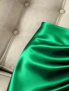 Falda asimétrica de satén de moda, cintura alta para primavera/verano, estilizante, ajustado, sexy, falda midi elegante para mujer, atuendo para la temporada de graduación, ropa casual de moda para ir al trabajo, ropa de oficina profesional, uso - Verde - Ver 5