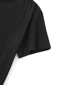 Camiseta de manga corta de algodón puro de 180 g para mujer, talla grande, cuello redondo, holgada, ropa para el Día de la Madre, tallas L-5XL, con estampado de texto, camiseta de manga corta de cuello redondo para mujer, primavera-verano. - Negro - Ver 4