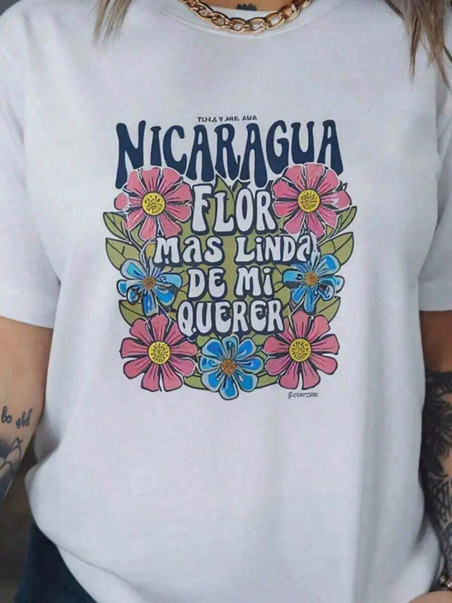 Floral Print T-Shirt - 100% Cotton, Casual Crew Neck, Short Sleeve For Women - Loose And Comfortable Fit, All Seasons Top, Breathable And Comfortable Leisure - 白2 - 查看 1