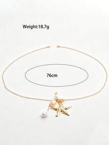 Fashionable And Sexy Beach Vacation Style Body Chain With Sea Star Shell Faux Pearl Pendant And Chain Jewelry Accessory - Multicolor - View 7