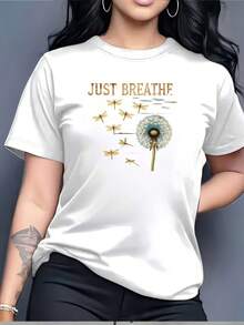 Women's Deep Breath 180g Soft T-Shirt With Short Sleeves And Crew Neck, Casual, Floral And Dragonfly Prints, Suitable For Easter, Team Activities And Everyday Wear - Machine Washable, Can Be Combined With A Cardigan - Unisex Loose Fit Cotton T-Shirt With Urban Vintage Style, Crew Neck And Short Sleeves. - 白色 - 查看 7