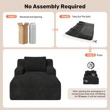 Indoor Chaise Lounge, Sofa Bed, Living Room Sofa, Corduroy Sofa, Sofas For Living Room, Low Sleeper Sofa, Reading Chairs, No Assembly Required - Black - View 5