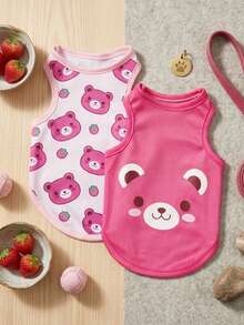 PETSIN Set de 2 piezas Chaleco sin mangas con estampado de oso de dibujos animados transpirable y refrescante para mascotas, gatos y perros - Multicolor - Ver 1