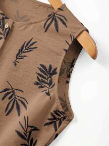 Vestido casual de mujer sin mangas con estampado de plantas y diseño de una sola hilera de botones - Marrón Mocha - Ver 6