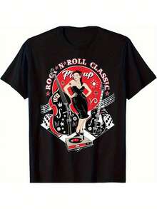 Unisex 1950s Style T-Shirt, Casual Summer Wear, For Outdoor Sports, For Men And Women - 黑色 - 查看 3