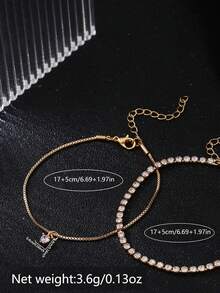 Set de 2 piezas Pulsera versátil minimalista con brillantes y colgante con forma de corazón, set de pulseras apilables para mujeres, adecuado como regalo - Amarillo Oro - Ver 5
