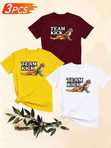 Women's T-Shirts, Women's T-Shirts, Casual One-Piece TEAM KICK Monkey Print T-Shirt, Comfortable And Breathable Round Neck Top,  And Versatile Short Sleeve Set. - 1件白色隨機圖案 - 查看 6
