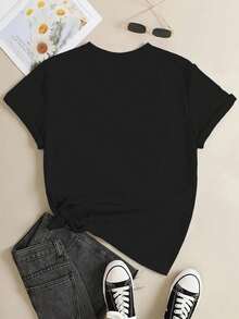 Camiseta suave de mujer, estilo casual y holgado para maestras - Camiseta con estampado "Me gusta crear mis propios problemas", diseño de lagarto de dibujos animados, mangas cortas, cuello redondo, lavable a máquina, cómoda para primavera, otoño y verano, camisa para maestras, blusas elegantes para mujer. - Negro - Ver 2