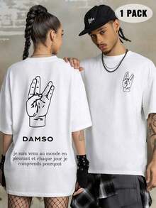 Camiseta unissex branca feita de 100% algodão com estampa de hip-hop urbano francês, nova camiseta esportiva para primavera/verão, corte solto, moderna, confortável e respirável, de manga curta para mulheres e homens. - Branco - Ver 1