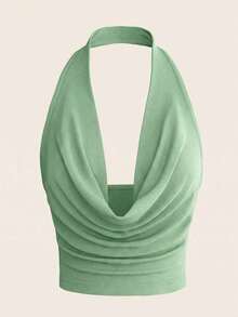 Top corto de color rojo sexy de cuello de escote amplio y sin mangas con estilo sencillo Y2K para mujer - verde menta - Ver 8