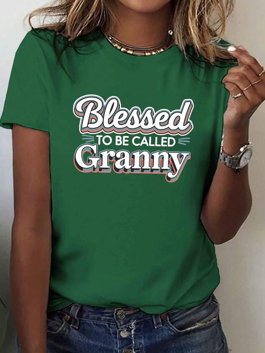 Agradecida de usar una camiseta que dice GRANNY, perfecta para salidas casuales de verano y primavera, diseñada para mujeres - Verde - Ver 1
