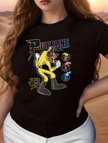 Colorful Figure Of An Animated Singer In A Yellow Suit Illuminated With Lightning, Symbolizing Energy, Youth, And Retro Nineties Music; Comfortable And Modern Women's T-Shirt For Everyday Wear - 黑色 - 查看 6