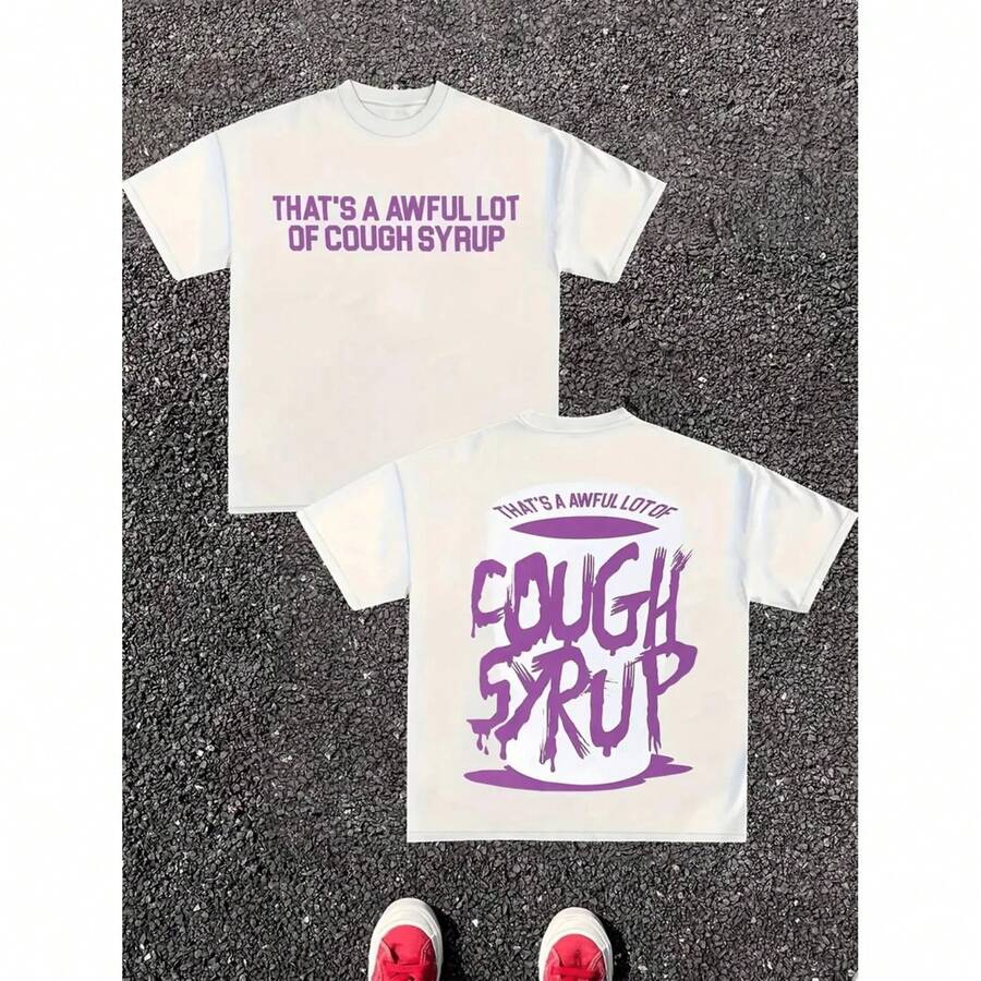 Camiseta Gráfica Ligera Negra para Hombre con Estampado Divertido de Jarabe para la Tos, Ideal para Deportes al Aire Libre y Uso Casual en Verano - Blanco - Ver 1