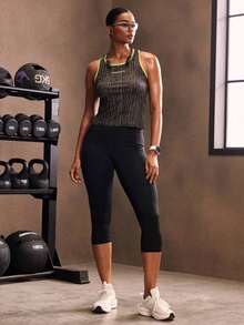 Mallas deportivas de cintura ancha con bolsillo para teléfono, pantalones de yoga para mujer - Negro - Ver 6