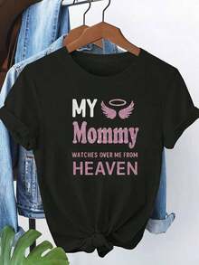 1ps1psGraphic T-Shirts [T-Shirt With Emotional Message] Printed T-Shirt With Emotional Message - My Mother Watches Over Me From Heaven - Fashionable Short Sleeve T-Shirt For Women - Loose And Comfortable Round Neck - Machine Washable Material - Suitable For Casual Outdoor Wear In All Seasons 100% Soft Cotton - 風格 - 查看 7