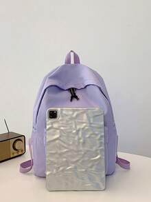 1pc Classic Basic Large Capacity Backpack For Back To School, With Laptop Compartment, Fashionable Multipurpose Backpack, Minimalist Solid Color Sports Bag, Adjustable Shoulder Straps, Lightweight Foldable Zipper Bag, Casual Travel Backpack, Suitable For Graduates, Boys, Girls, Teens/Youths, Outdoor, Travel, Middle School, High School, College, Any Occasion! - A - View 4