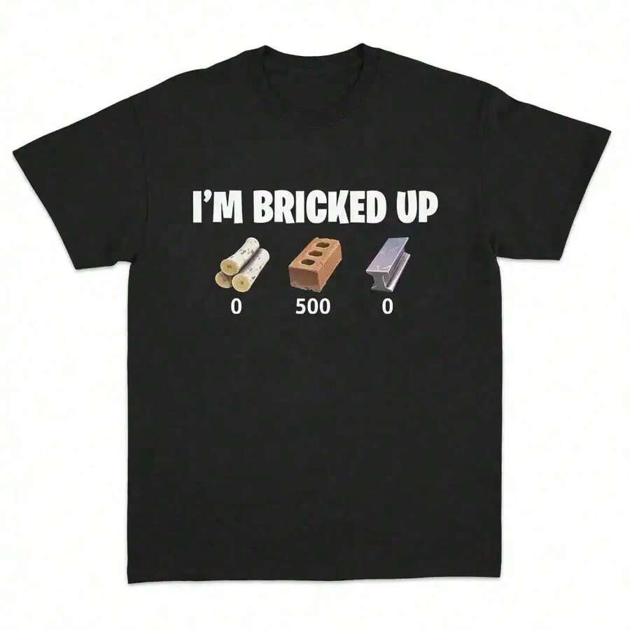 Camiseta de manga corta con cuello redondo para hombre, estilo streetwear suave, con estampado gráfico del meme "I'm Bricked Up", camiseta casual divertida para adultos, regalo unisex. 4Z6O - Negro - Ver 1