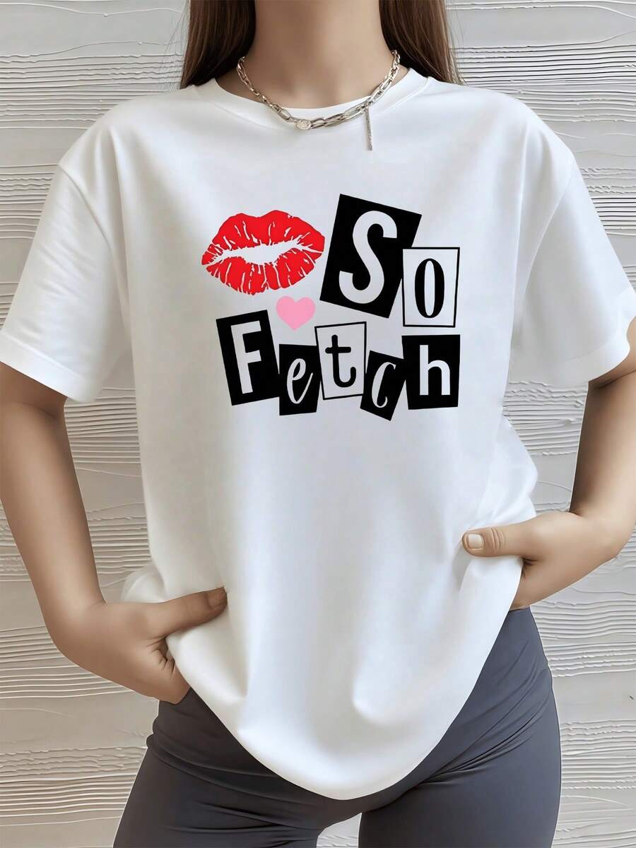 Labios rojos simbolizando pasión y confianza junto a un corazón rosa que expresa ternura y armonía mientras las letras contrastantes reflejan energía y actitud moderna en una composición divertida camiseta de mujer casual blanca con frase moderna y toque juvenil - Blanco - Ver 1