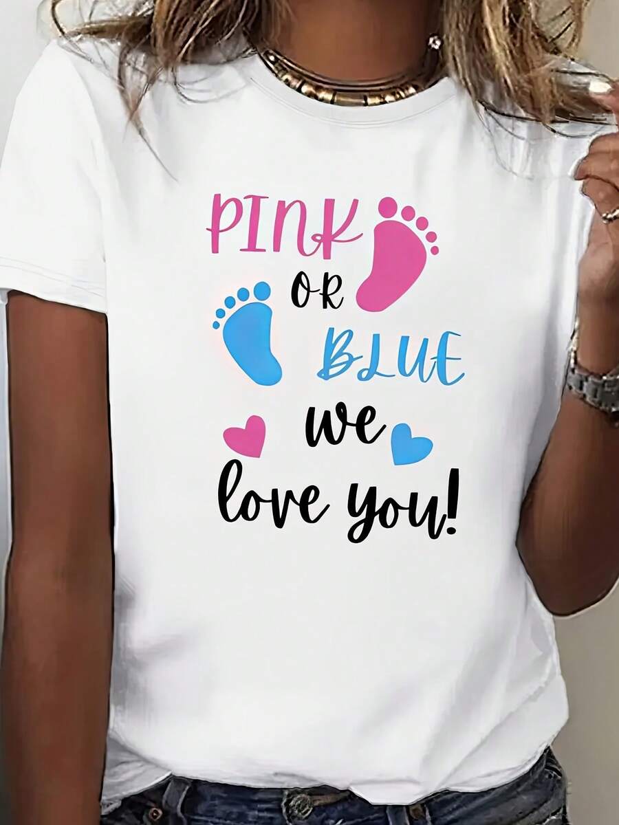 Women's Casual Summer T-Shirt - Short-Sleeved Round Neck T-Shirt For Women - Opaque Casual Top With Front And Back Print, Suitable For Spring And Summer - Machine Washable, Ideal For Everyday Wear And To Combine With Other Garments - Stylish And Fashionable T-Shirt. - 白色 - 查看 1