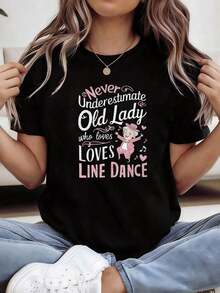Comfortable"Abuela que ama el baile en línea" Divertido. Nunca subestimes a la anciana que AMA EL BAILE EN LÍNEA. Camiseta de mujer estampada para primavera/verano. Adecuada para clases de baile en línea, actividades para personas mayores, reuniones familiares, atuendos divertidos. Camiseta de manga corta para ir al trabajo y sesiones de fotos, camisa de mujer, camisa casual de mujer, camisa de mujer, camisa casual de mujer.Loose Versatile Short Sleeve T-shirt for Women - Negro - Ver 7