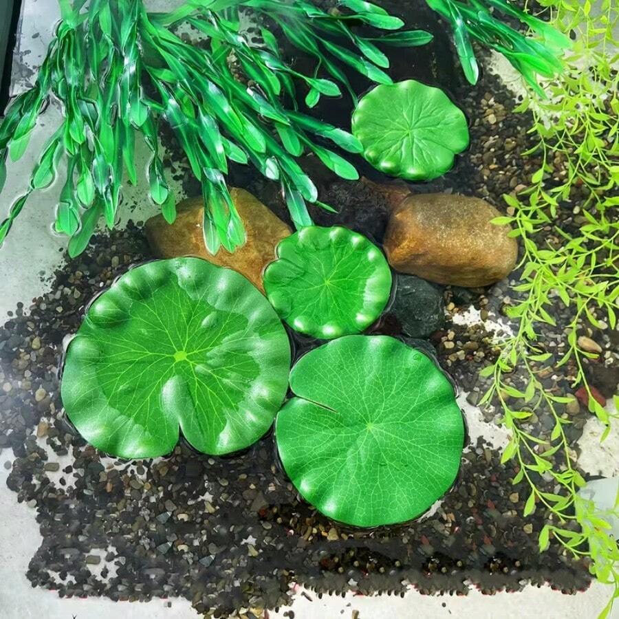2pcs Realistic Lotus Leaf Turtle Basking Platform, Fish Sunshade Hiding Use, Aquatic Turtle Floating Island Basking Platform, Turtle Tank Decor, Pet Turtle Resting Platform - A - View 1
